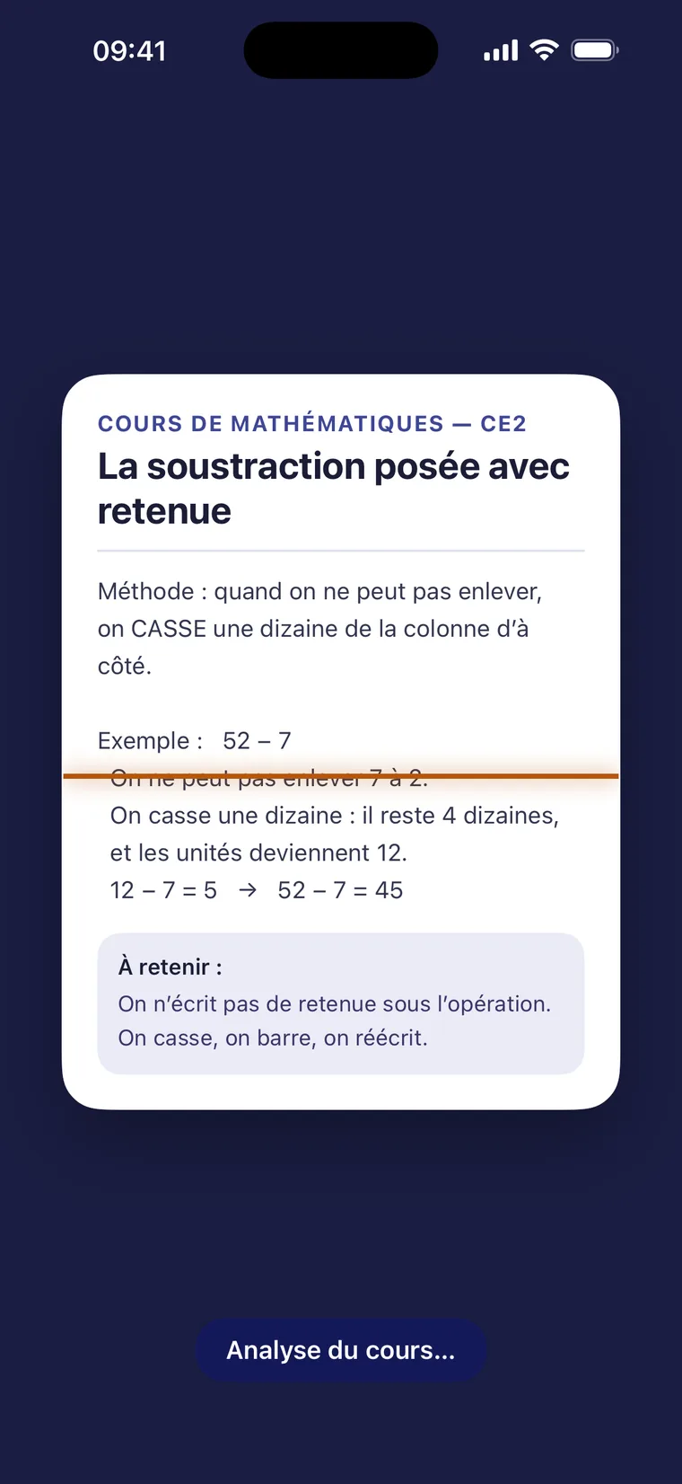 Écran de scan d’un devoir dans Binomino.