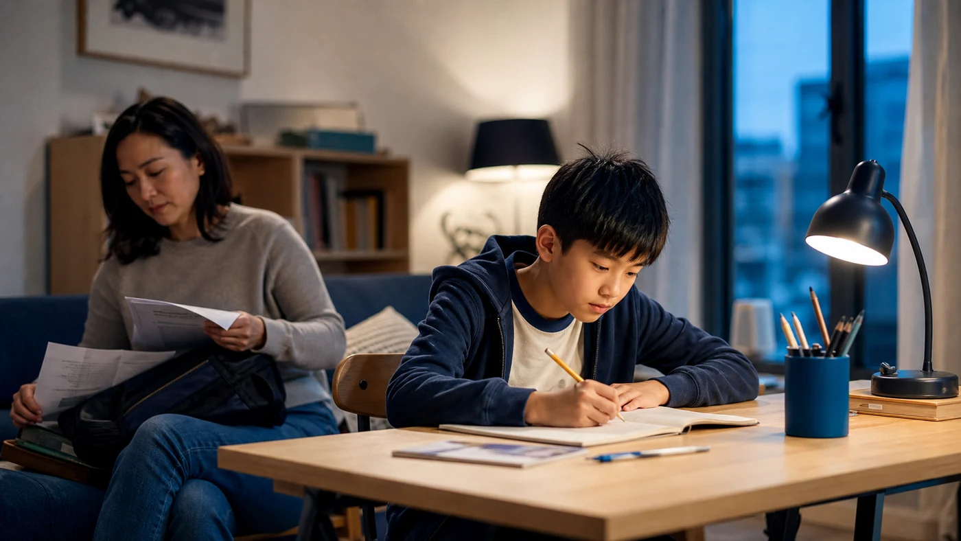 Une mère reste à proximité pendant que son enfant avance en autonomie.